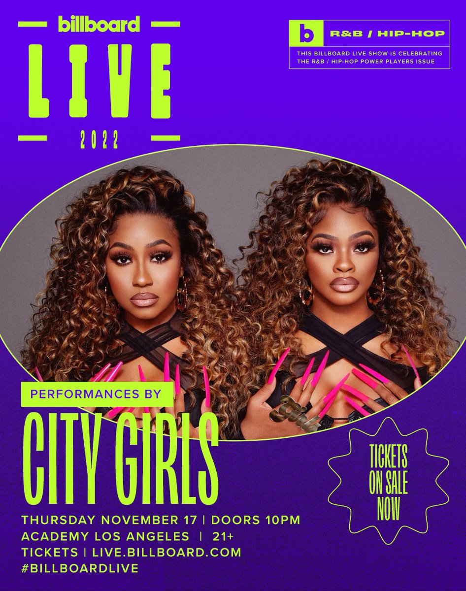 Don't miss the chance to see @TheGirlJT and @YungMiami305 AKA @CityGirls at #BillboardLive in Los Angeles! 🔥 Buy tickets at live.billboard.com.