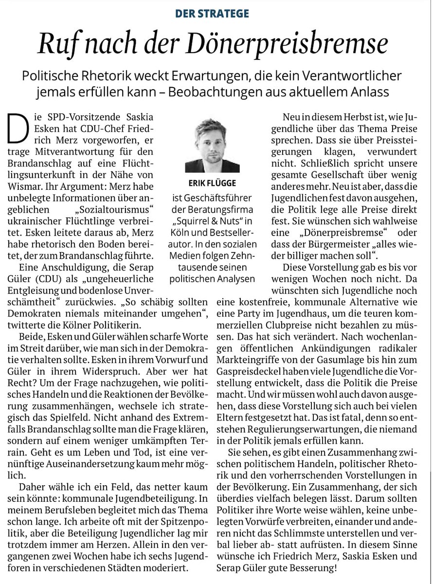 Meine Kolumne diese Woche im @ksta dreht sich um den Zusammenhang von politischem Diskurs und politischem Bewusstsein. Kritisch schaue ich dabei auf die Kommunikation von @_FriedrichMerz & darauf wie @EskenSaskia diesen kritisiert & dafür selbst von @SerapGueler kritisiert wird.