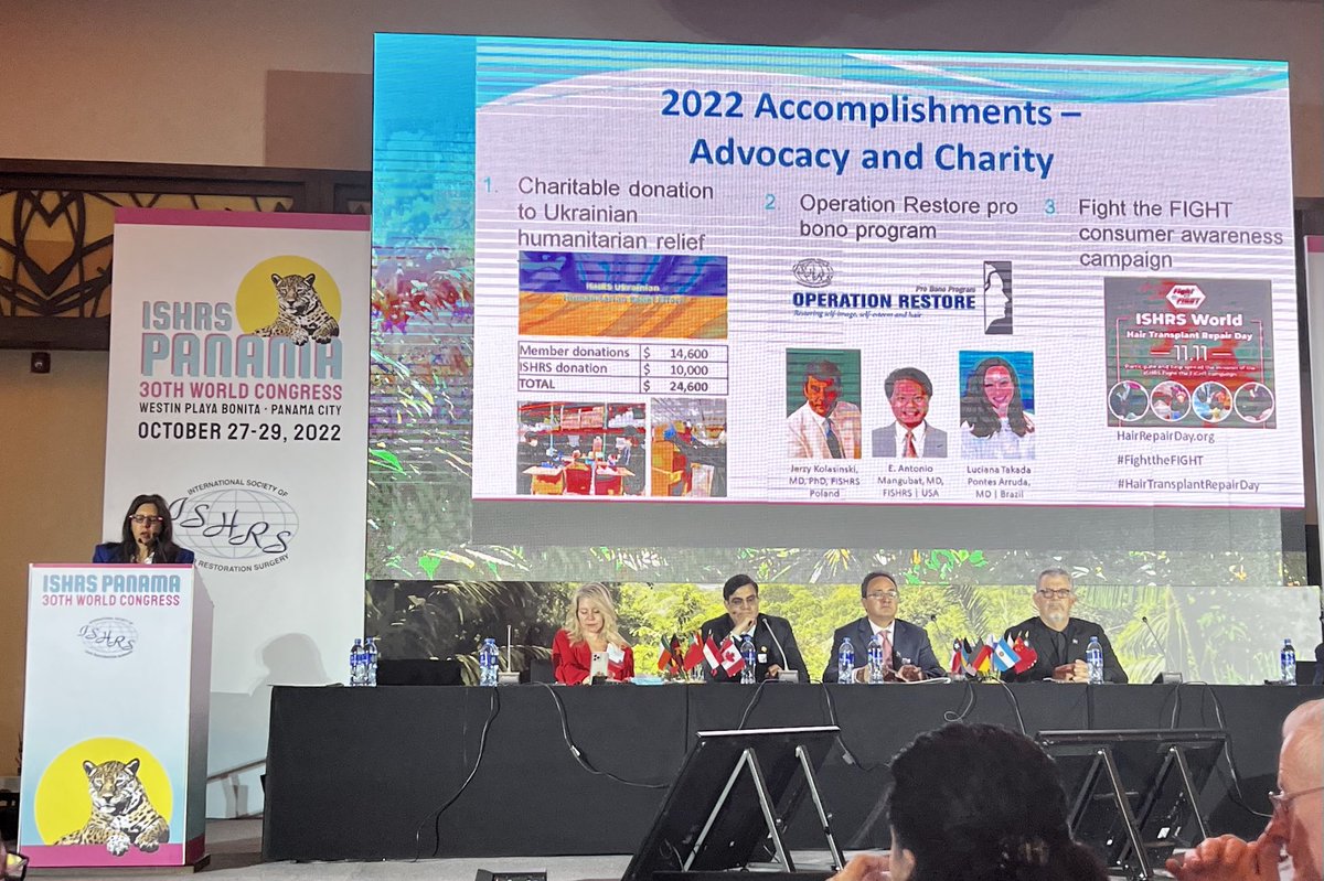 Our Co-founder and ⁦<a href="/ISHRS/">ISHRS</a>⁩ President, Dr Nilofer Farjo, addresses the general membership about the society’s 2022 achievements at the 30th World Congress in Panama City

#hairtransplant #society #congress