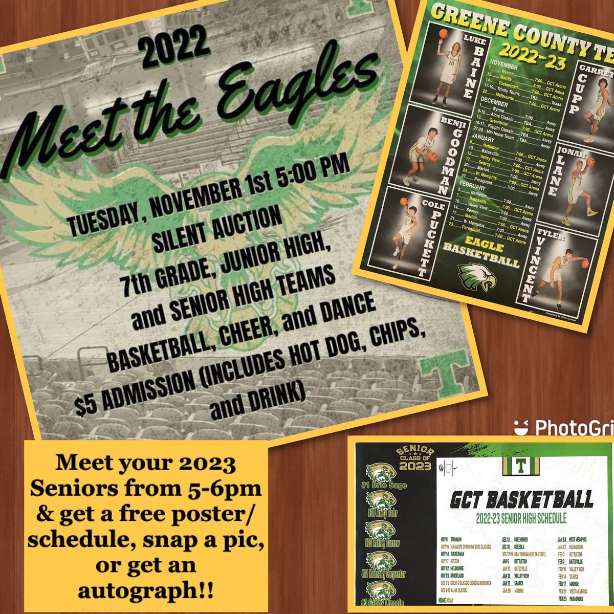 Basketball season starts next week for GCT!! Join us at the Arena for Meet the Eagles on Tuesday, November 1st at 5pm!! 💚💛🦅🏀