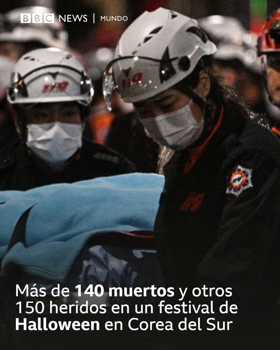bbcmundo's tweet photo. Tragedia de Halloween en Seúl:

-Una estampida causó más de 140 muertos en Itaewon.
-Otras 150 personas resultaron heridas.
-Las autoridades temen que el número de víctimas aumente.
-La causa de la avalancha no estaba clara.

Más información aquí: https://t.co/QxR76RWljn https://t.co/kfZBR1Hema
