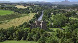 tourscotland's tweet photo. Tour #Scotland aerial travel video Blog, with #Scottish music, of #Doune #Castle on visit and trip to #River #Teith, Gaelic Uisge Theamhich. A popular filming location and has featured in Monty Python and the Holy Grail, Game of Thrones and #Outlander https://t.co/gZnIHrBKnK https://t.co/yL9GP82R9S
