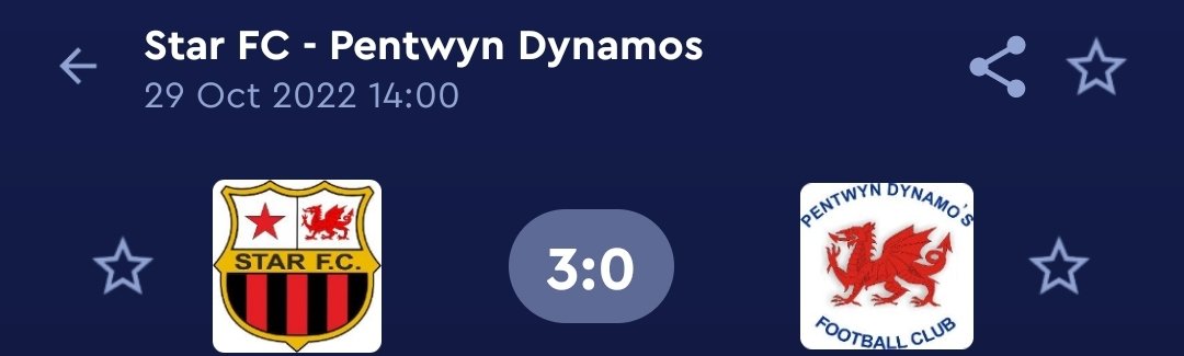 Top of the table clash vs <a href="/PentwynDynamos/">Pentwyn Dynamos FC</a> sees Star Fc come out on top with a fantastic 3-0 victory and picking up the first clean sheet of the season! 

Goals and Assist: 
Lewis Patterson ⚽️⚽️
Lee Palfrey ⚽️
Curtis Benskin 🅰️
Richard Lane 🅰️

MOTM - Jack Mccarthy