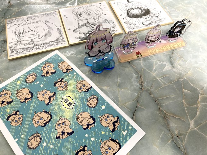 お品書きに追記!今日の頒布物ですミニオベ'sアクリルジオラマ、みつめるミニオベアクスタ(再版)、ミニオベ虚無ポスカ(壁紙データもTwitterにて配布します!)、ランダム直筆イラスト色紙です。イラスト色紙はモノクロ、ランダムになります。#ミニスタお品書き 
