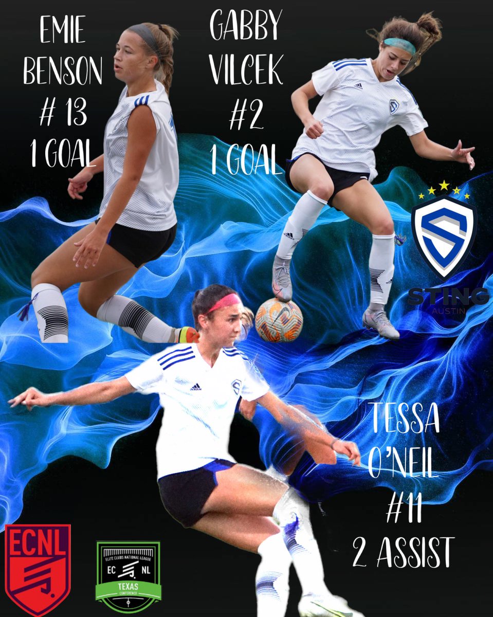 Final score today vs Solar SC 2-1 W! <a href="/EmieBenson/">Emie Benson</a> with our first goal. <a href="/gabbyvilcek/">Gabby Vilcek</a> with our second goal. <a href="/tessagoneill/">tessa oneill</a> with both assist. <a href="/ECNLgirls/">ECNL Girls</a> <a href="/TopDrawerSoccer/">TopDrawerSoccer</a> <a href="/TheSoccerWire/">SoccerWire</a> <a href="/sting_austin/">Sting Austin</a>