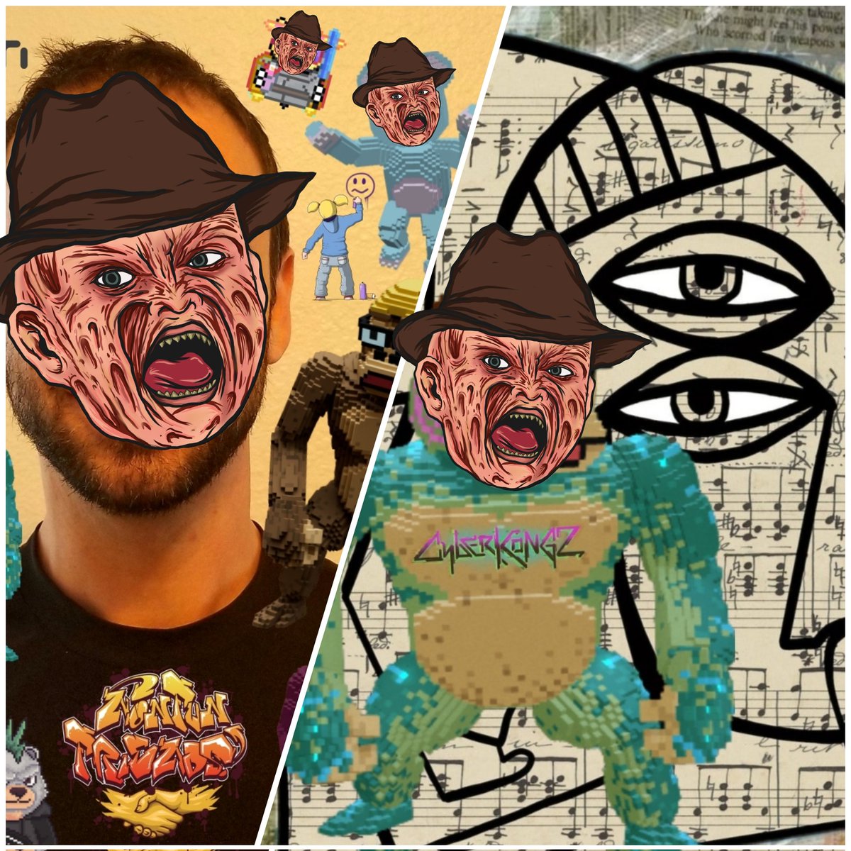 TheKuntaMC's tweet photo. My #ProofOfHuman #PFP is
#TrickOrTreating w @lutherarts
and the #BooWhoBabies'
#FreddyKrueger mask!
@Metanoise_AD mints this collection
sometime this year. Pumped!
#FutureShape360 #Metanoise #NFTs
@BooWhoBabies @FutureShape360
#TheArtDepartment ππ https://t.co/vM6IOWBNfG