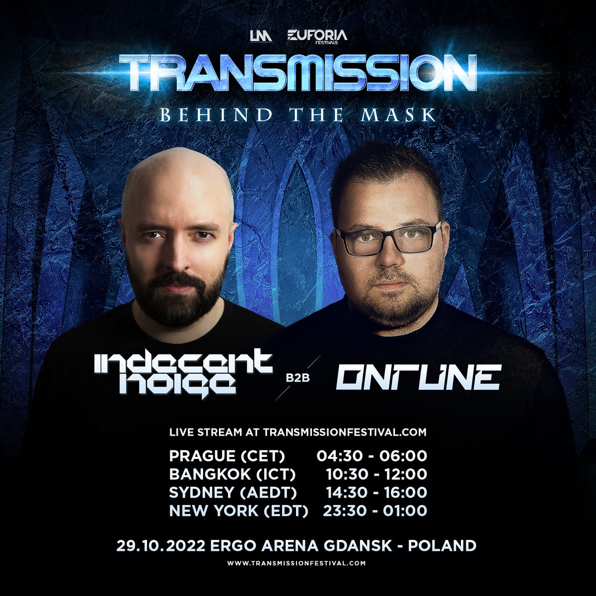 UnitedMusicPRG's tweet photo. Let’s close the night of the very first Transmission Poland 2022 with @IndecentNoise & @onTuneofficial! 🎭
The continuous stream on https://t.co/vTaJmhxspx
#TMPL22 https://t.co/AHpv6v0HZd
