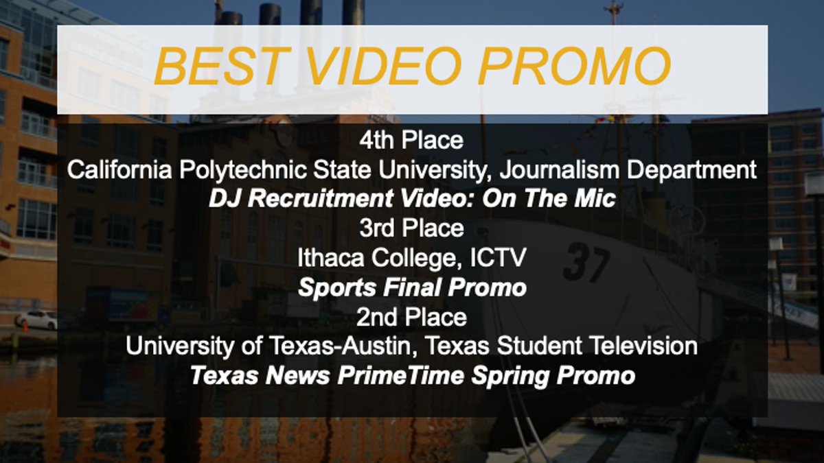 National Student Production Awards
<a href="/CPJour/">Cal Poly Journalism</a> <a href="/kcpr913/">KCPR 91.3 FM</a> <a href="/ICTV607/">ICTV</a> <a href="/UTRTF/">UT RTF</a>
