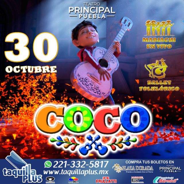 ‼COCO La obra Musical, que ha divertido a niños y grandes, con Mariachi y Ballet Folklórico completamente en vivo‼
REGRESA A PUEBLA MAÑANA 📆 DOMINGO 30 DE OCTUBRE AL 📍 TEATRO PRINCIPAL
FUNCIONES ⏰1:30 Y 5:00 PM
Venta de Boletos 🎟
taquillaplus.mx
Plaza Dorada