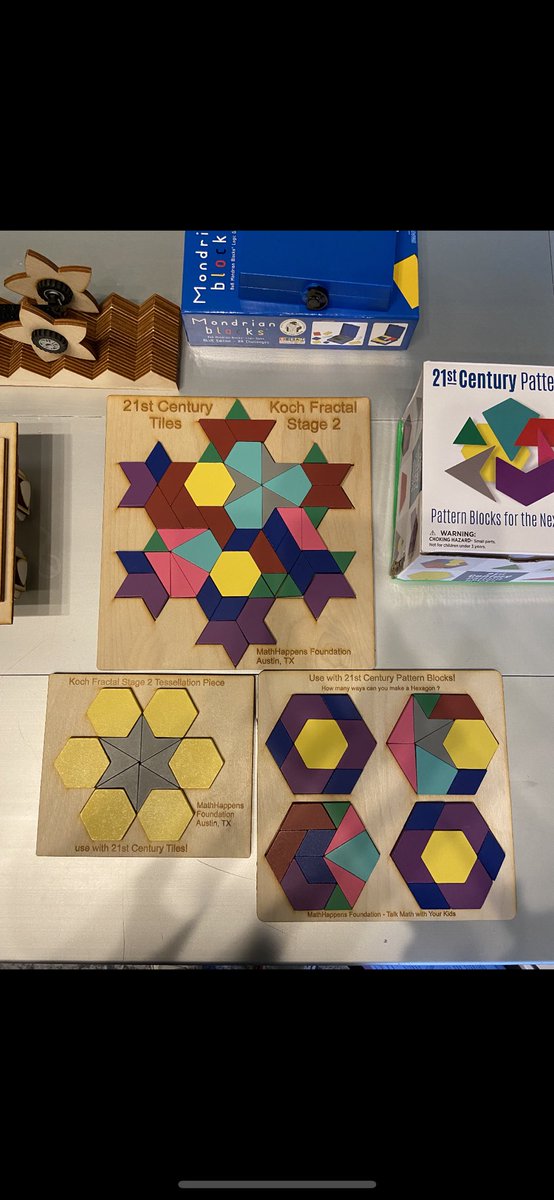 MathHappensOrg's tweet photo. The MathHappens Math Room today at the Austin Nature and Science Center 21st C tiles by @MathforLove and @Trianglemancsd , a Marjorie Rice #9 butterfly puzzle by MH staffer Michelle Tat and Koch fractals on the magnet board! https://t.co/yXSch7Qvhy