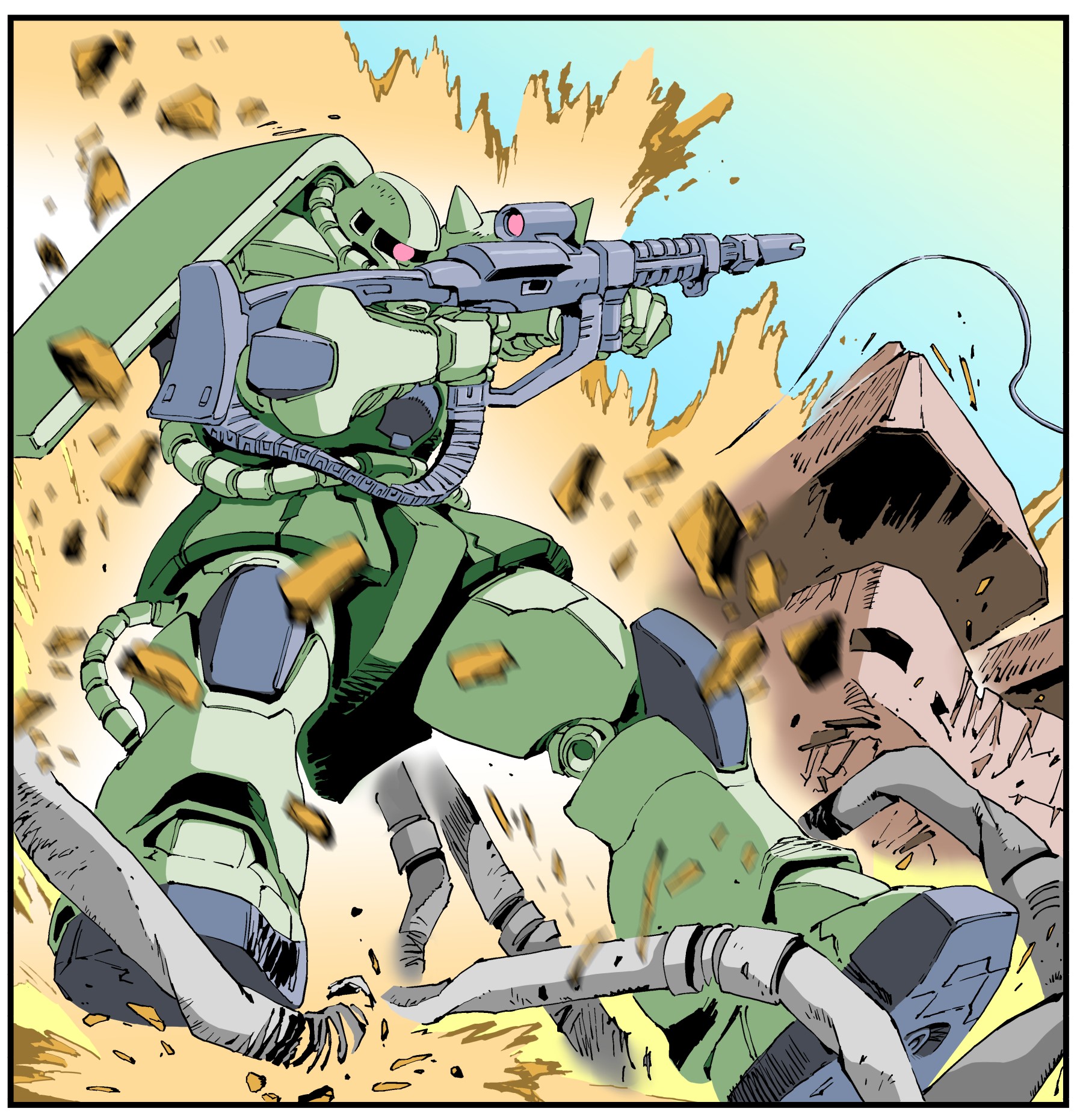 تويتر 風見竜馬 على تويتر 一番好きなモビルスーツ は何か といえばザクになります モノアイや左右が対称じゃないデザインが本当に斬新でした モチーフは背広と防毒マスクとされていて 胸のｔ字型がネクタイ部位を思わせます 正直これ以上のカッコイイ Msは無い