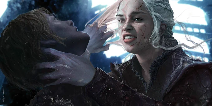 ¿Cómo podría haber sido el final de Juego de Tronos? El ilustrador  dibujo un final alternativo en el que los Caminantes Blancos arrasan Invernalia y llegan hasta Desembarco del Rey. Durante la batalla final, Aria iba a matar a Cersei usando el rostro de Daenerys. 