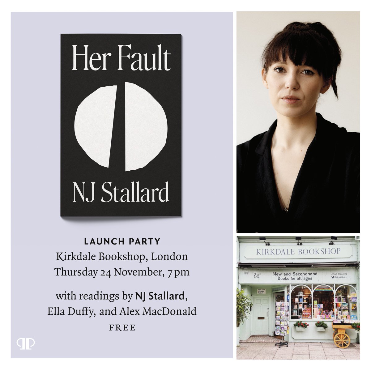 Join us for a launch party for HER FAULT by NJ Stallard at <a href="/KirkdaleBooks/">Kirkdale Bookshop</a> on Thursday, November 24th at 7pm.

With supporting readings from Ella Duffy and Alex MacDonald. Free drinks &amp; free entry!

eventbrite.co.uk/e/her-fault-by…