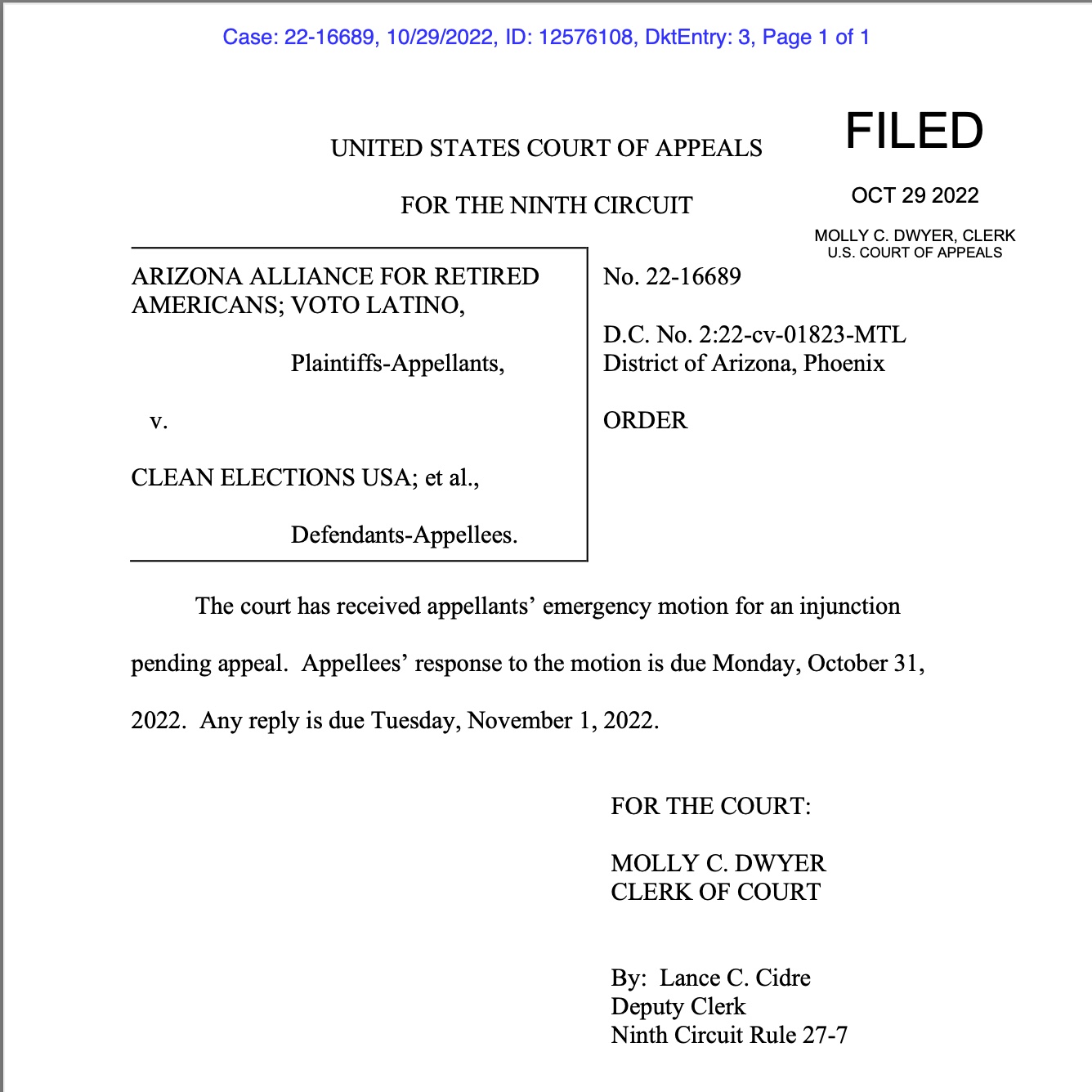 Marc E. Elias on Twitter: "🚨NEW: Ninth Circuit issues scheduling order