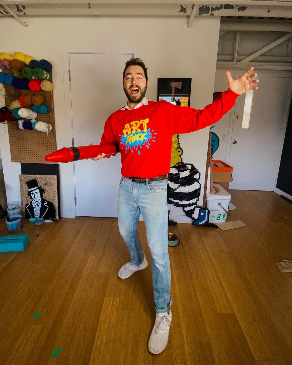 TheDanocracy's tweet photo. This Halloween I went dressed as one of my childhood heroes! I even made the costume from scratch! Video coming this week :) @NeilBuchananArt #Halloween #artattack https://t.co/x2L5dXcuy7