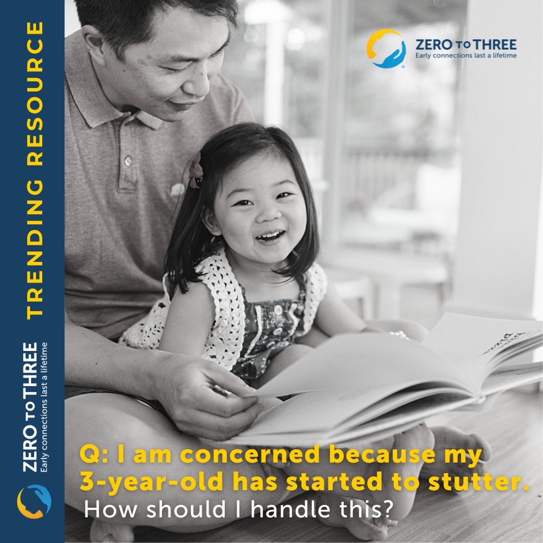 ZERO TO THREE #TrendingResource: Q: I am concerned because my 3-year-old who until recently had great language skills and talked really clearly, has started to stutter. How should I handle this? Visit our website for tips on signs that it may not be a temporary stage.
