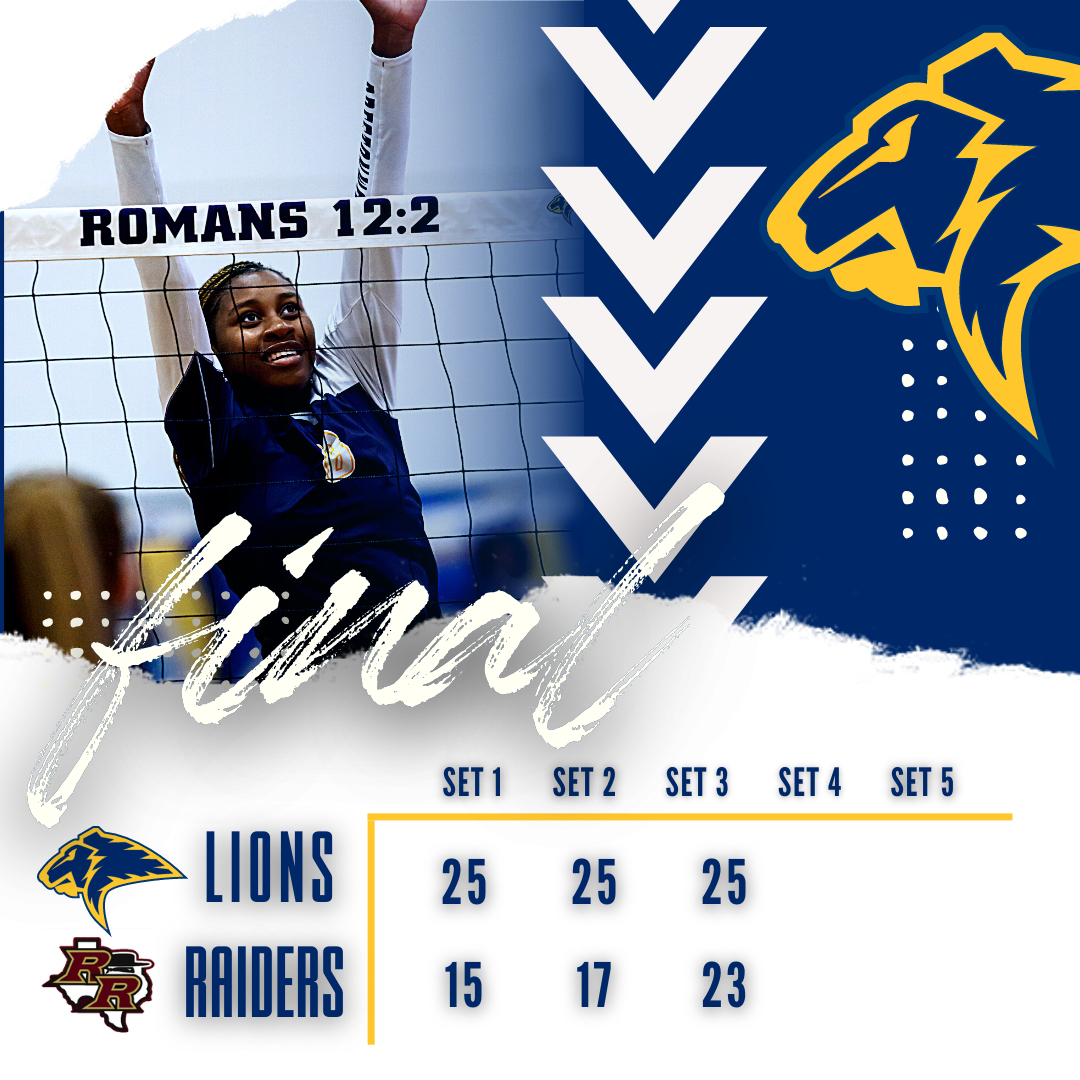 Your Lady Lions beat the Rouse Raiders in 3 sets . . . 25 - 15, 25 - 16 and 25 -23!  

Congratulations, Lady Lions!!!

#RoadToState #Allin #FaithFilledLions