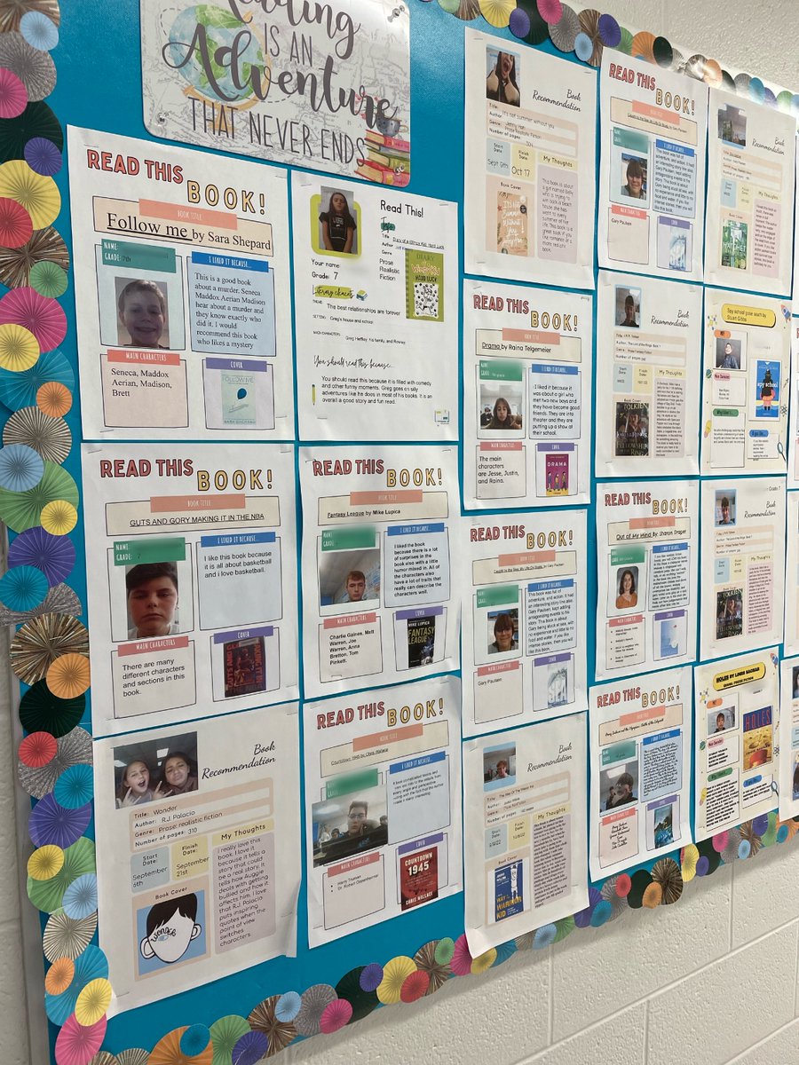 freud_nancy's tweet photo. Students recommending books to other students! @UxbWhitin @ELA2TISJess @leanne_demarco @MikeLupica @goraina @RJPalacio @sarabooks @sharonmdraper @jockowillink @wimpykid @AuthorStuGibbs #celebratereading #whitinwarriors https://t.co/uVuHilRgLq