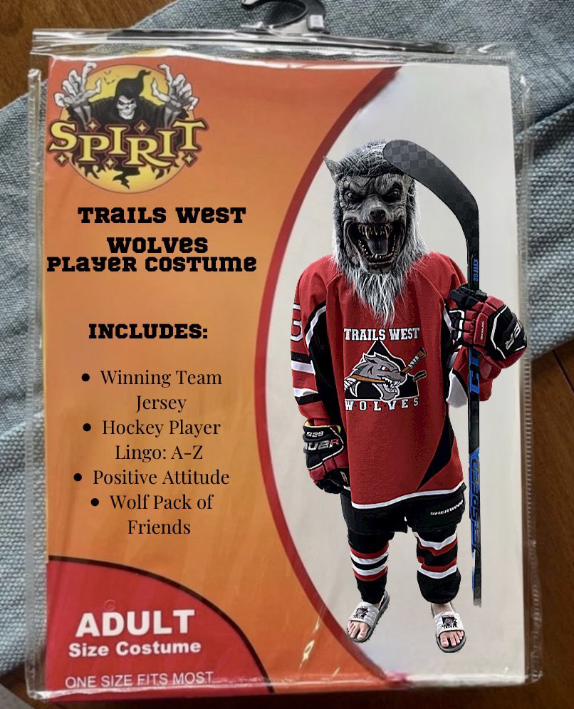 TrailsWestHocky's tweet photo. The Hilarious Spirit Halloween Costume Is Going Strong, And we are living for it!
Trails West Wolves Player Costume
#SpiritHallowmeme
#trailswestwolves
#wolveshockey
#trailswesthockey https://t.co/2ZGJtBhbra