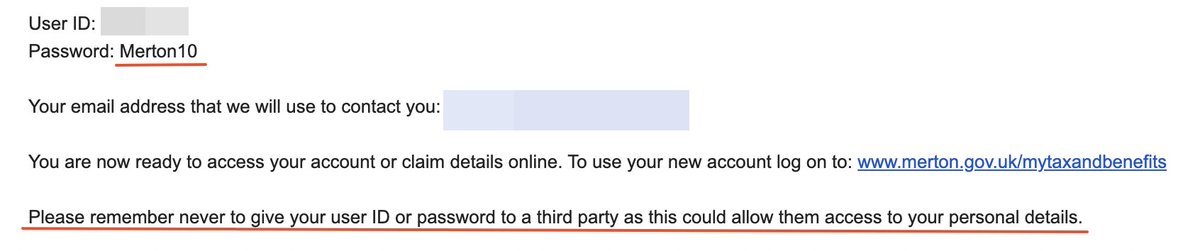Mikail Tunç (@emtunc) on Twitter photo Hey <a href="/Merton_Council/">Merton Council</a> do better please. You're allowing PII (name, address, email, phone number, DOB) to be easily accessible by setting this ridiculous password as the default... what makes things worse is users aren't prompted to update from this weak password on log-in! Hey <a href="/Merton_Council/">Merton Council</a> do better please. You're allowing PII (name, address, email, phone number, DOB) to be easily accessible by setting this ridiculous password as the default... what makes things worse is users aren't prompted to update from this weak password on log-in!