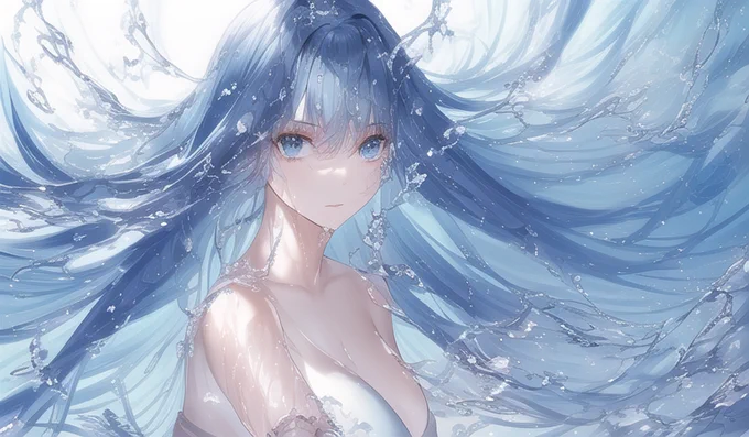 NovelAIくん「水」と「髪」とかも融合できるのつよい 