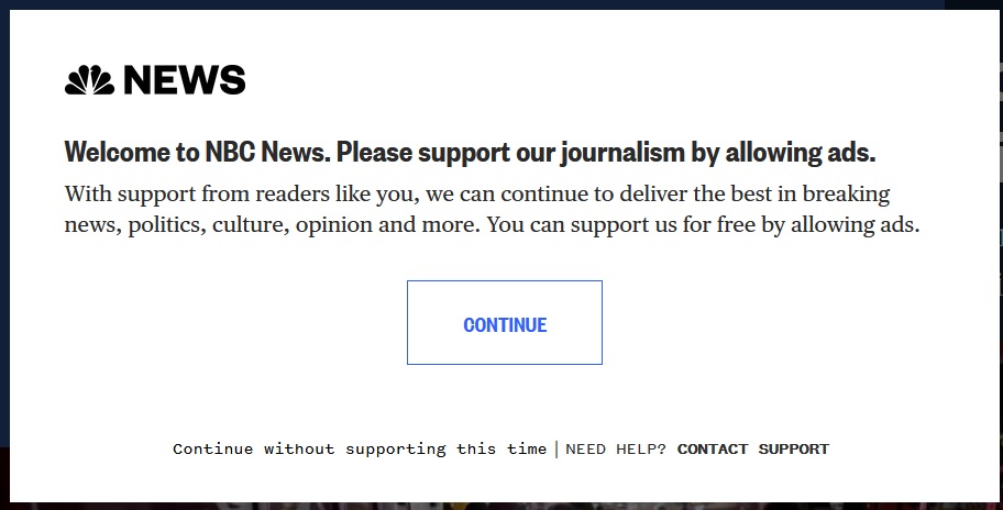 ussbrenterprise's tweet photo. Hahahaha .... no. I'm not going to whitelist NBC Universal in my adblockers because if a company that size relies on online ad revenue to stay afloat, they deserve to go under. https://t.co/RQTBO3Ujks