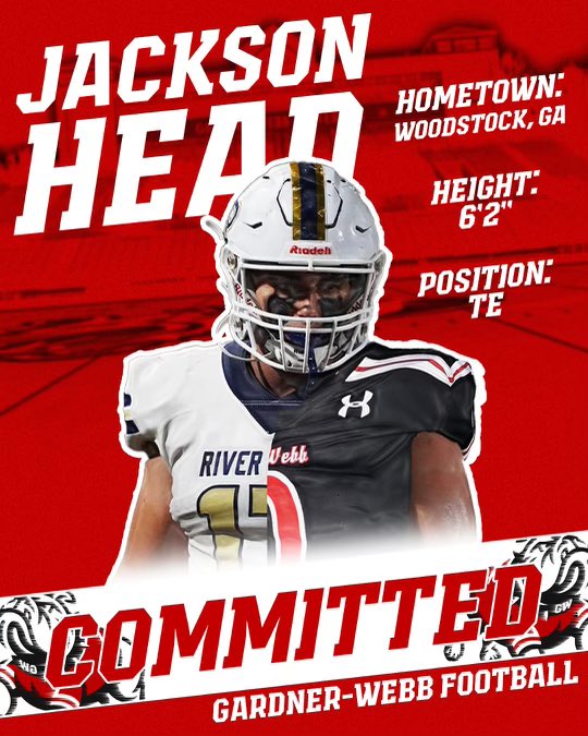 jackson head (@jacksonhead13) on Twitter photo Excited to announce that I’ll be furthering my athletic and academic career at Gardner-Webb! <a href="/tdotdell/">Tyler Dell</a> <a href="/CoachTreLamb9/">Tre Lamb</a> <a href="/GWUFootball/">Gardner-Webb Football</a> Excited to announce that I’ll be furthering my athletic and academic career at Gardner-Webb! <a href="/tdotdell/">Tyler Dell</a> <a href="/CoachTreLamb9/">Tre Lamb</a> <a href="/GWUFootball/">Gardner-Webb Football</a>