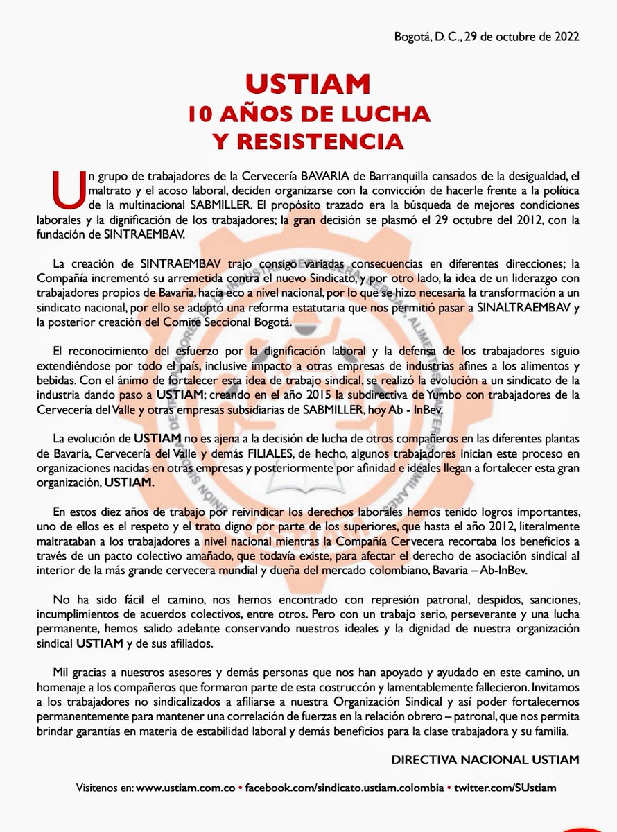 rrobles63's tweet photo. Celebramos los 10 años de lucha de la Unión Sindical de trabajadores en Bavaria... https://t.co/XGh0Ksb1hw