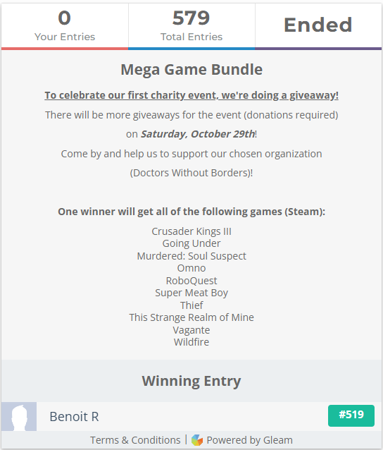 LiveToSupport's tweet image. So, we have a winner of the first @gleamapp #Giveaway done by us!

Congratulations Benoit! You'll receive an email soon (after the event!).