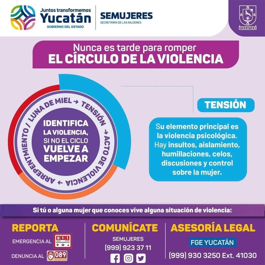 GobYucatan's tweet photo. ¿Conoces el círculo de la violencia?

Es una herramienta que nos ayuda a conocer las tres fases en las que se produce y reproduce la violencia. Identificarlas es importante para romper el ciclo. (1/2) https://t.co/oDRMKQuGYD