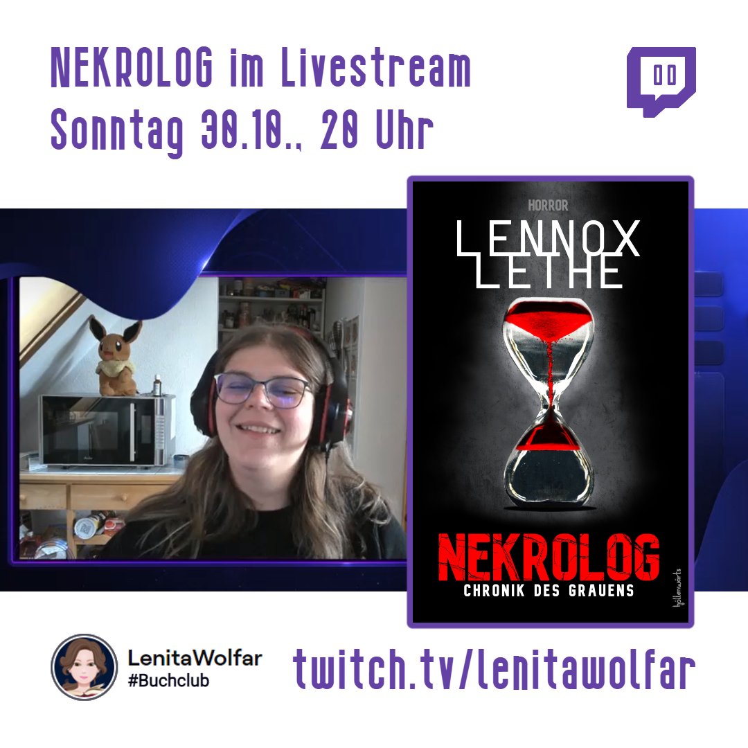 Heute Abend liest die liebe <a href="/LenitaWolfar/">Lenita Wolfar</a> im #Buchclub aus meinem #Horrorroman "Nekrolog – Chronik des Grauens". Ich bin echt gespannt! Der #Livestream startet um 20 Uhr auf twitch.tv/lenitawolfar