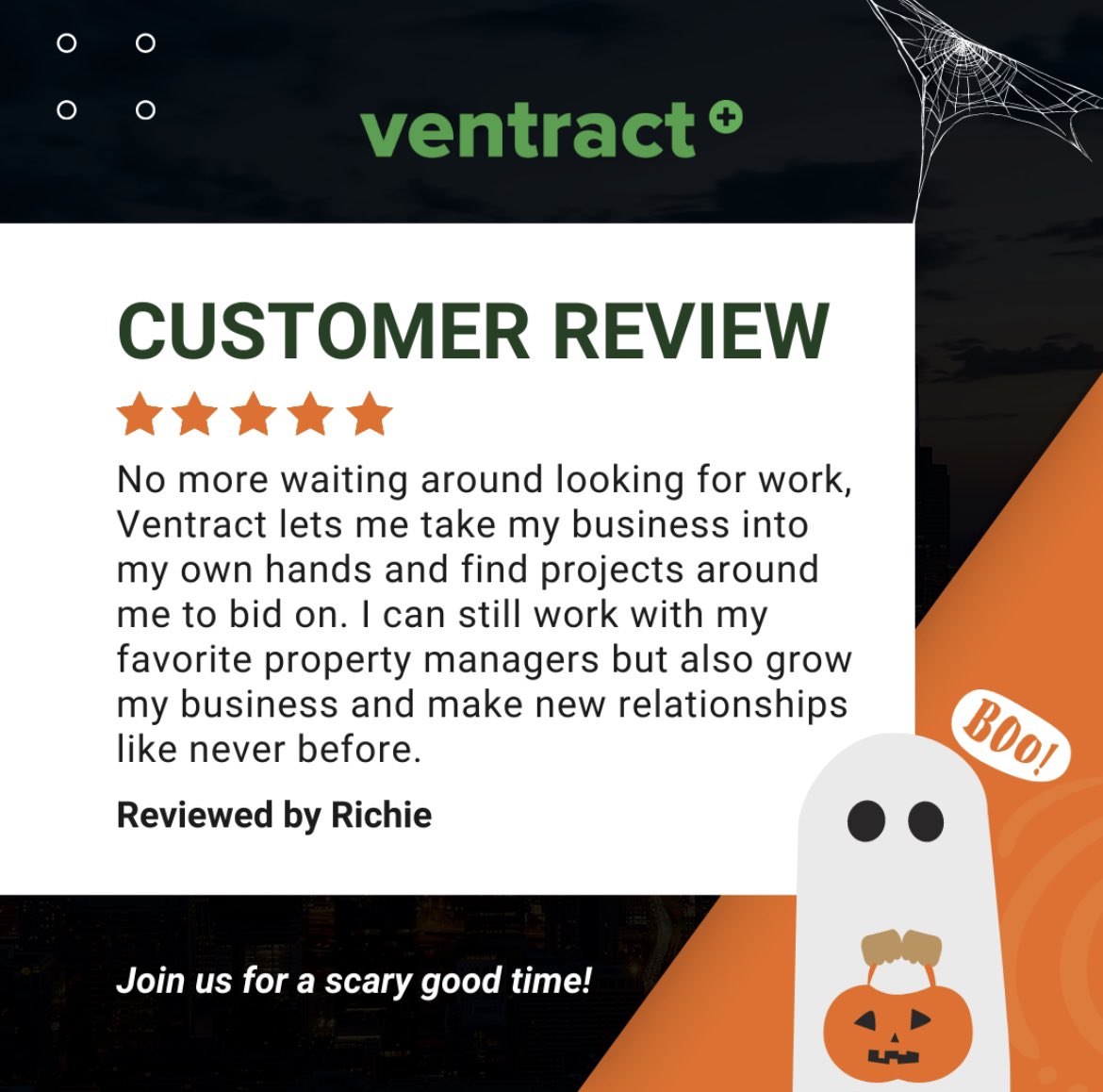 ventract's tweet image. Thanks for sharing your review with us! ⭐⭐⭐⭐⭐

👉 Start today! ventract.com

#proptech #halloween #customerappreciation  #bidding #hud #propertymanagement #ventract #wedothework