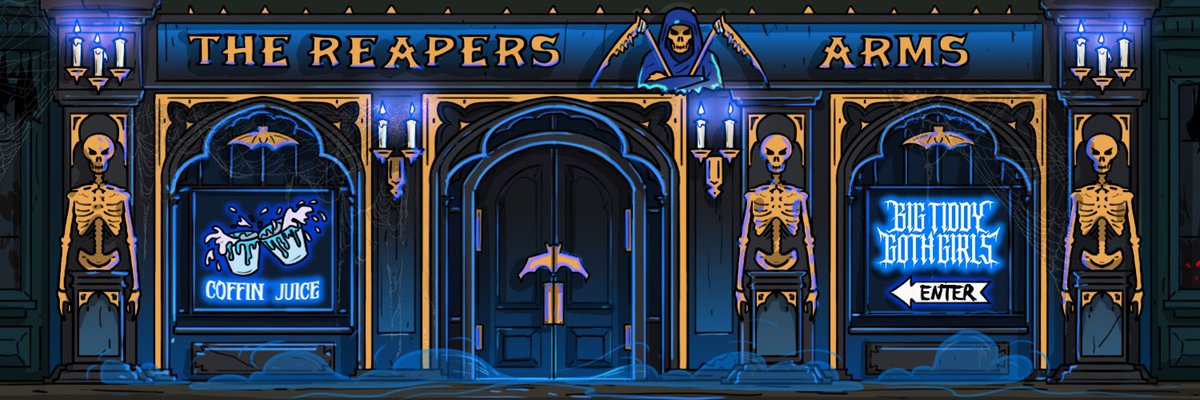BtggClub's tweet photo. The Reapers Arms is the most exclusive club in town, they only grant access to BTGG and our companions. 

Most will never know what really goes on behind its doors. The Reapers is also the only place in the world with @coffinjuice on tap. https://t.co/aSGvXV34xZ