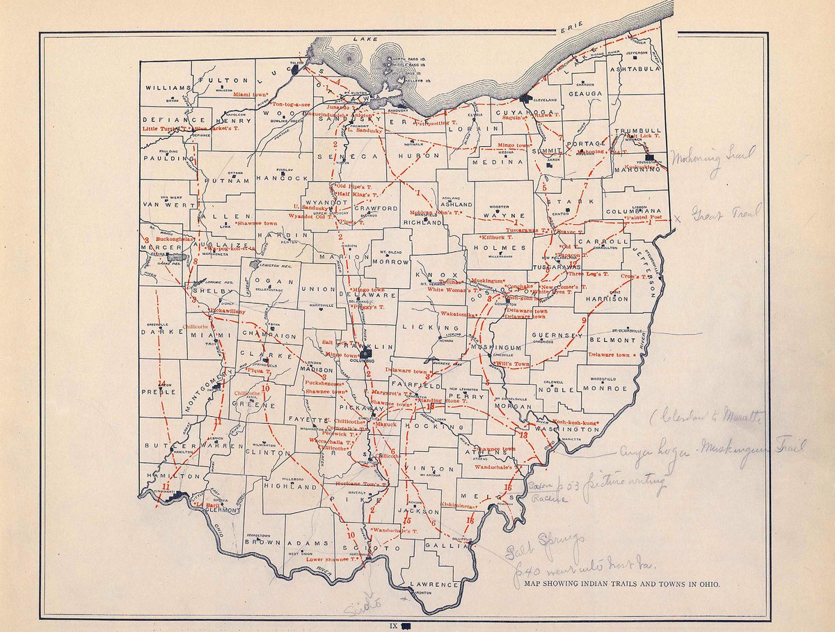 Native American Towns and Trails of #Ohio (1914): a map created by renowned Ohio archaeologist William C. Mills

#maps #history