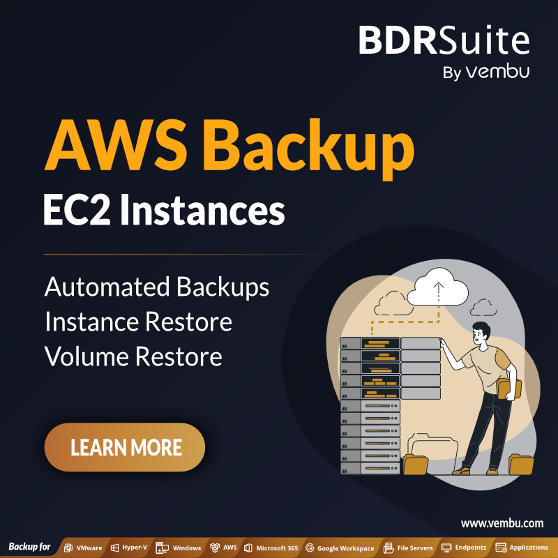 vembutech's tweet photo. Achieve complete data protection for your #AWS #EC2 Instances using Vembu #BDRSuite. Automatically backup instances and restore either at the instance or volulme level. Click this link to learn more. https://t.co/VoUWolq1zl
#AWSbackup #EC2instances #dataprotection https://t.co/a4ntumF6hq