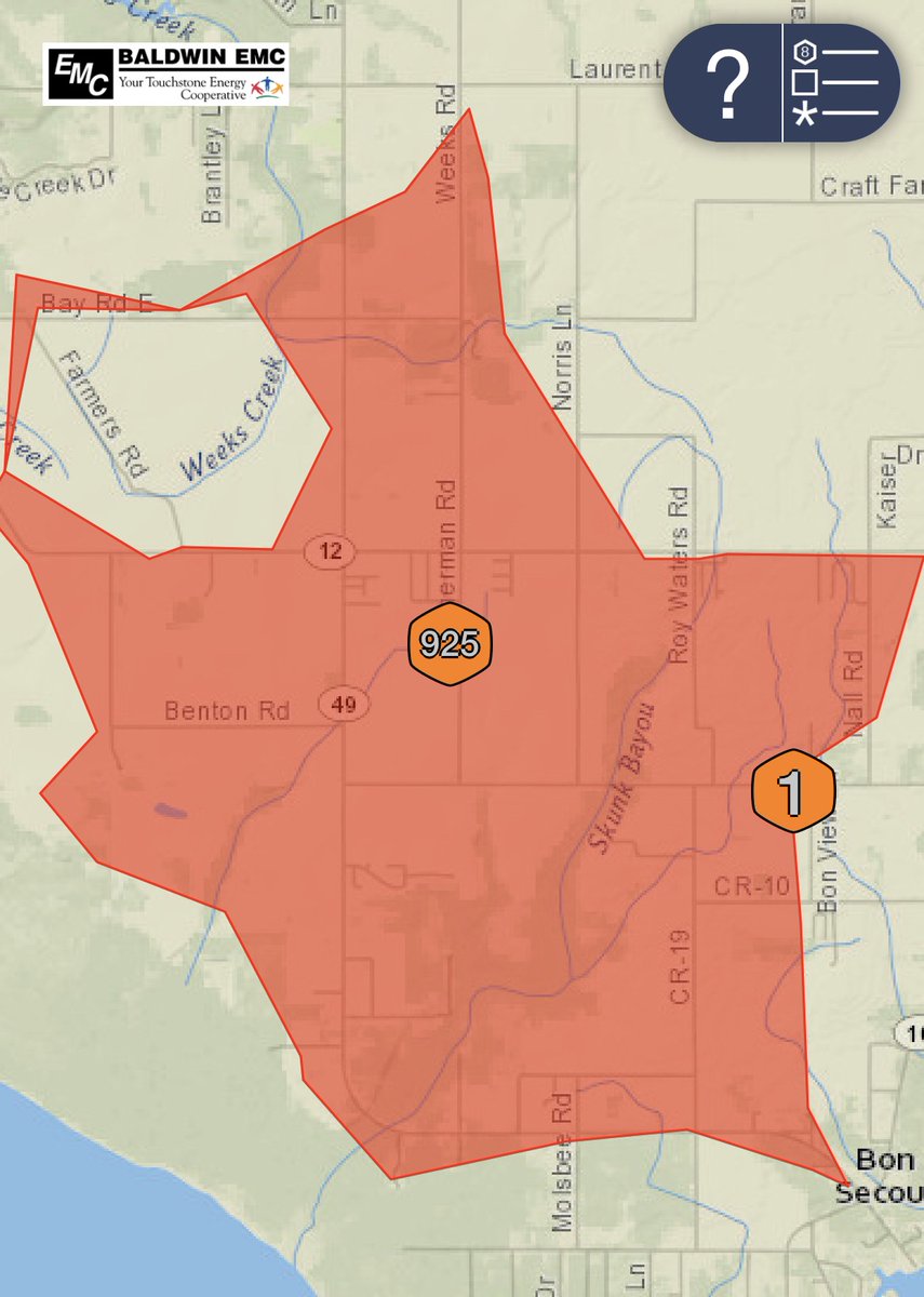 We’ve received reports of a confirmed tornado touching down in Magnolia Springs. Currently 926 meters are without power and **multiple poles and power lines have been brought down.** If you are in the area, please DO NOT go near downed lines or poles. Stay safe, stay indoors!