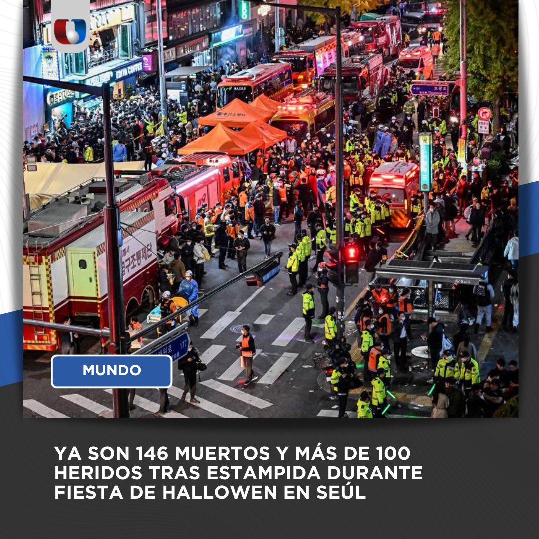 Unicanal's tweet image. NOCHE DE TERROR

📌Según últimos reportes, ya son 146 muertos y 100 heridos el saldo tras la trágica estampida durante las celebraciones de Halloween en el centro de Seúl.

El hecho ocurrió en torno a las 23.30 hora local del sábado (14.30 GMT). 

#Unicanal