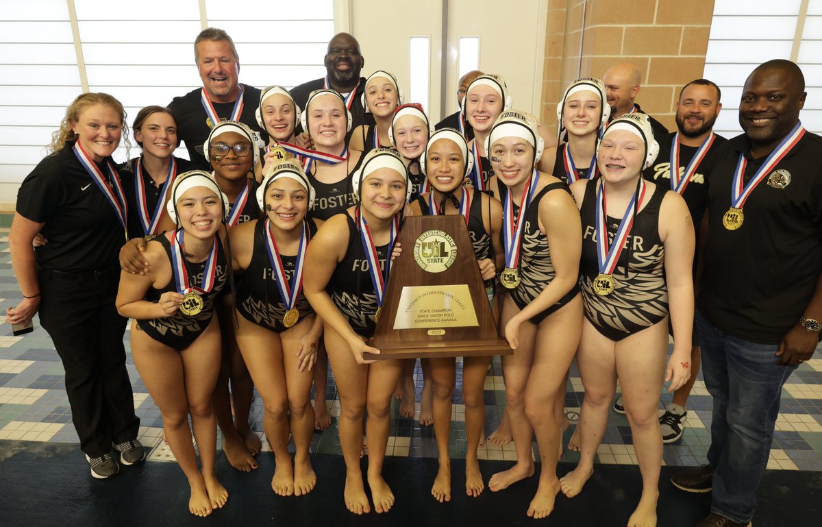 LamarCISD's tweet photo. Everyone in the pool! The Foster women's water polo team are your first ever Texas 6A state champions! They defeated Brazoswood 11-7 to claim the title. Congratulations! https://t.co/eN9epV6a3l