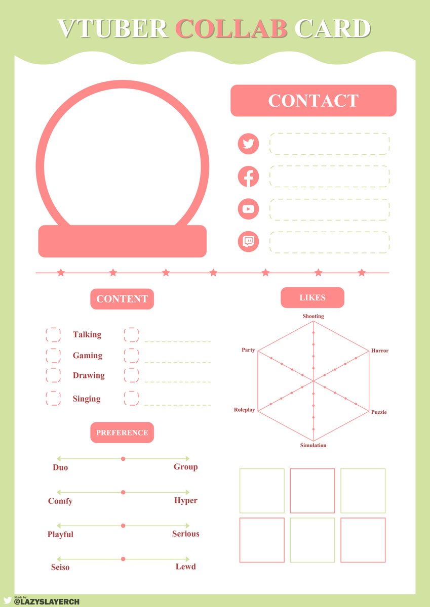 LAZYSLAYERCH's tweet photo. I made a #VtuberCollabCard template to share with everyone!!

🎨Feel Free To Change The Colour!
💖No Credit Required (But a link back is always appreciated!)
🔁Follow / RTs Appreciated  (´｡> ᵕ <｡`) ♡

🔗Download Link : https://t.co/ZSyGTNbZB0

#ENVtuber #vtuberasset #LAZGETIT https://t.co/kzGRLfCxYJ