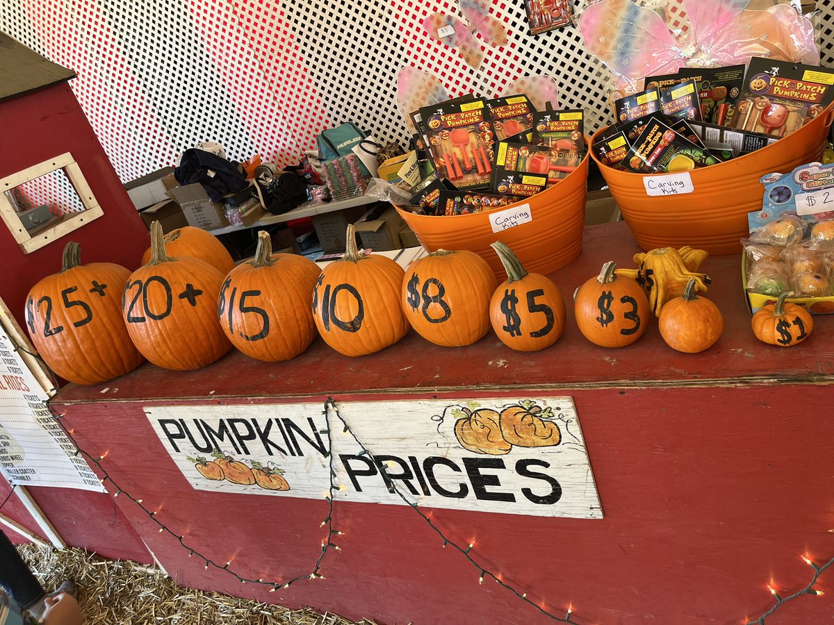 Spent $40 at the pumpkin patch. 🎃 How many pumpkins could we have gotten? Most? Least? 🎃 How many people do you think are in my family? 🎃 Is this pricing method a good deal for customers? For farmers? 🎃 Design a pricing method that is best for the fair. #MTBOS #CMCmath