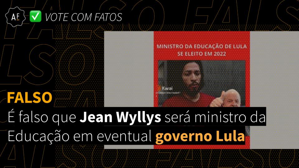 aosfatos's tweet photo. NO AR. Lula não disse que vai indicar Jean Wyllys para ministro da Educação, caso eleito. A informação falsa aparece na legenda de vídeo gravado por Wyllys em 2018 e também em uma montagem que simula o G1
Leia mais 👇
https://t.co/BwTTzZZssl
#Eleições2022 #CheckBR #votecomfatos https://t.co/sm4Uvl7i2U