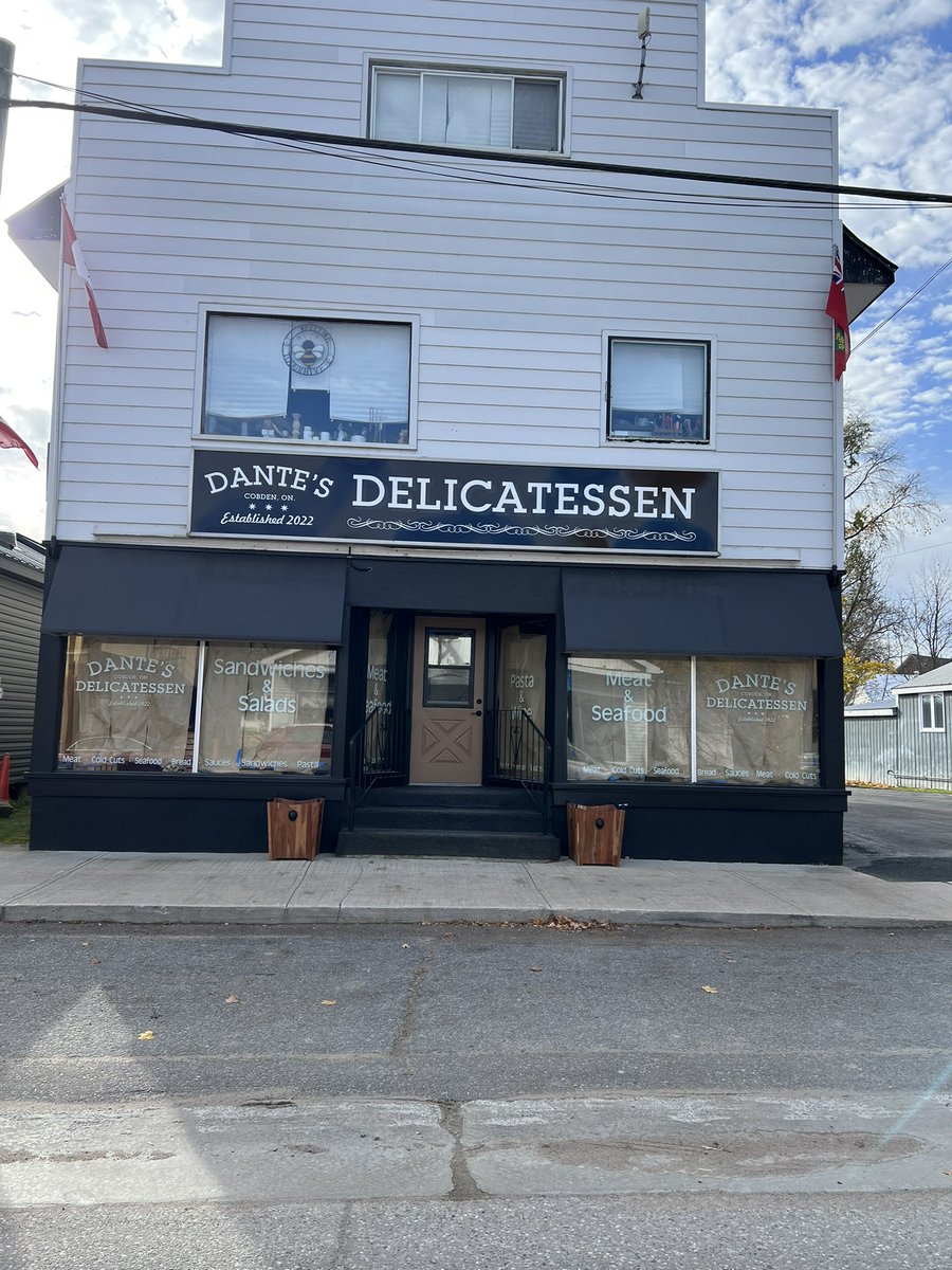 bosshoff9's tweet photo. Dante’s Delicatessen 

47 Main St Cobden, ON

Signs are up! 

Opening very soon! Can’t wait to bring this well needed business to Cobden! 

Cold cuts, fresh meat, cheese, sea food, charcuterie boards, salads, fresh sandwiches, sauces etc! 

#business #food #delicatessen #meat https://t.co/wuX9XD5dFx