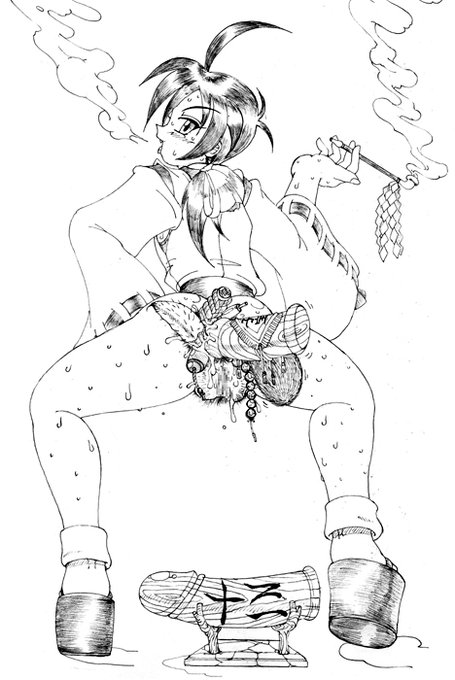 便は出るのだが下腹の膨満感がおさまらないな昼はウィダーとかで済ませた方がいいかも#煙管娘 #一条あかり 