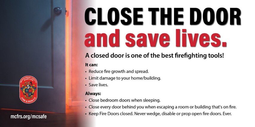 ⬇️It's a critical survival message that @mcfrs fire officials repeat over & over & over. When escaping a fire: Close the door Close the door Close the door . . . behind your on the way out - It likely saved lives in yesterday's apartment fire! #kids #families #home