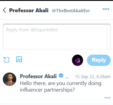 LSXYZ9's tweet photo. ProfessorAkali a few weeks prior DM'ing the same exact website to get sponsorship that he's now trying to witch hunt me for :)! https://t.co/0bp4AaXlGU