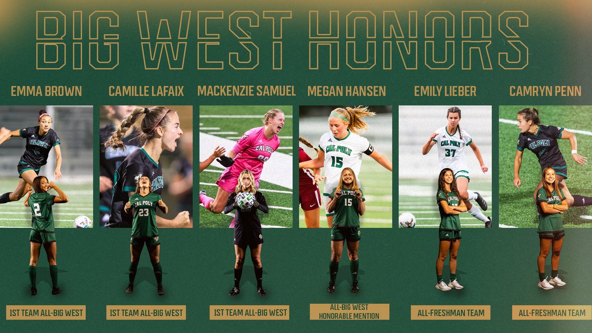 CPWomensSoccer's tweet photo. Six Mustangs grabbed All-Big West women's soccer honors today, highlighted by Camille Lafaix earning Big West Midfielder of the Year for the second straight season and Mackenzie Samuel being named Big West Goalkeeper of the Year!!! #RideHigh 

📰https://t.co/xh9EGhJR3F https://t.co/oVFrb7BnMD