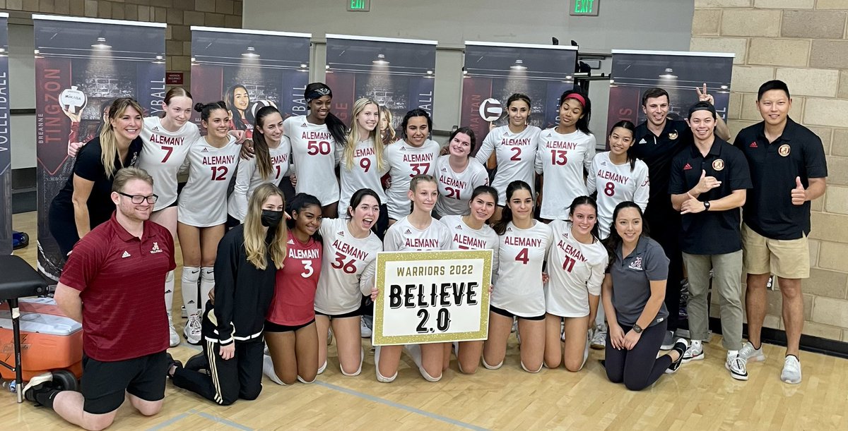AlemanySports's tweet photo. Congrats to the Alemany Girls Volleyball team for advancing to the finals!  Next match will be at either Oaks Christian or Chaminade next Saturday (11/5).  Let’s go Warriors!! https://t.co/NN1AuJoA0J