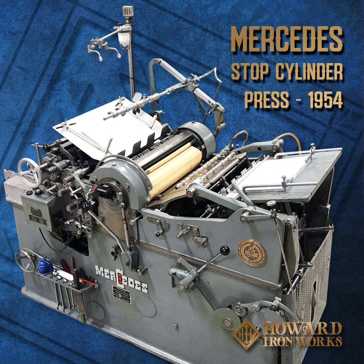 HowardIronWorks's tweet photo. Our #Mercedes, which we imported from #Belgium in 2014, manufactured by the Nederlandsche Snelpersenfabriek N.V. of #Amsterdam, is a very rare find. With three suction bars (2 for feeding, 1 for delivery), the Mercedes makes quite a statement when in operation. #DutchMade https://t.co/j9SMq2l99K