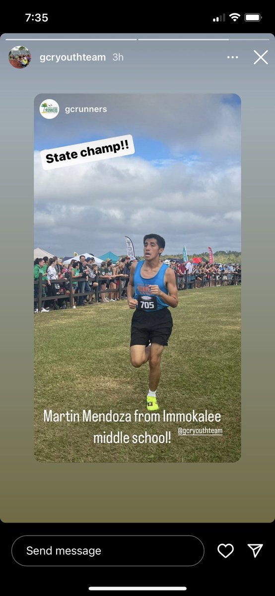 Congratulations Martin Mendoza is the Florida Middle School State Champion! 9:53.10 The hardest working student/athlete. @collierschools @IMS_Indians