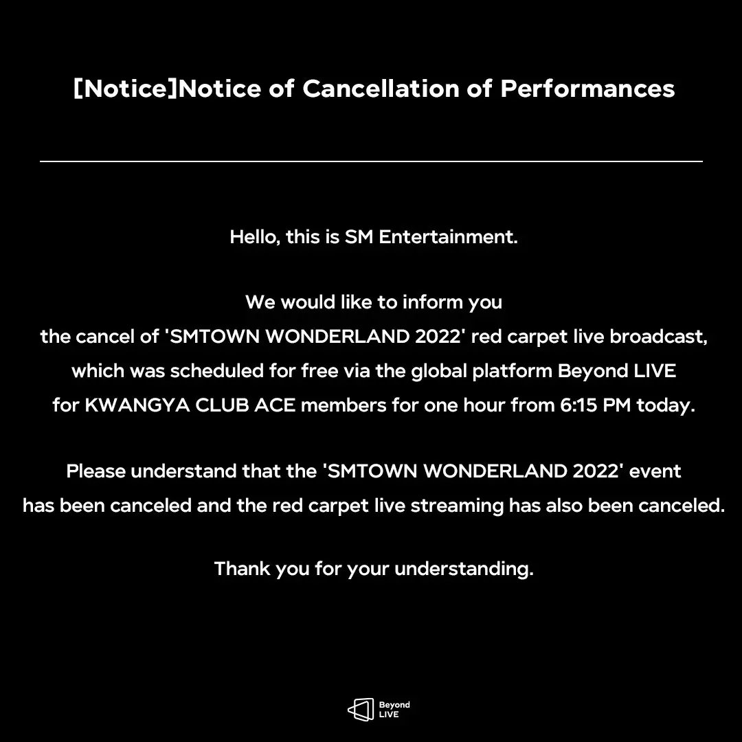 [Notice]Notice of Cancellation of Performances.